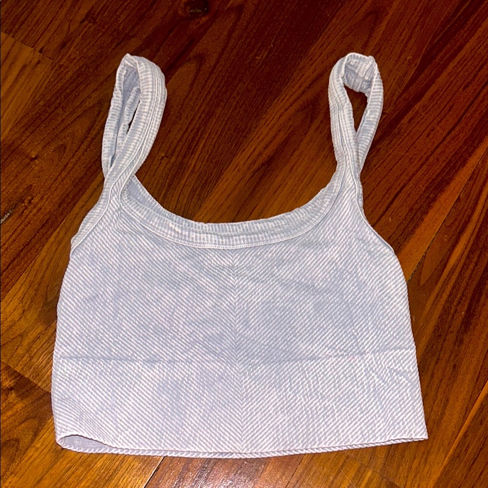 Women's Light Blue and white textured strip Crop Top
